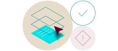 Illustration of a data sheet next to a checkmark and a warning symbol